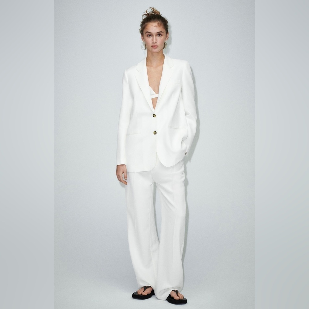 Zara Blogger’s Fav Oyster White Straight Cut Out Blazer with Lapel Collar Sz XL‎ - Picture 11 of 16